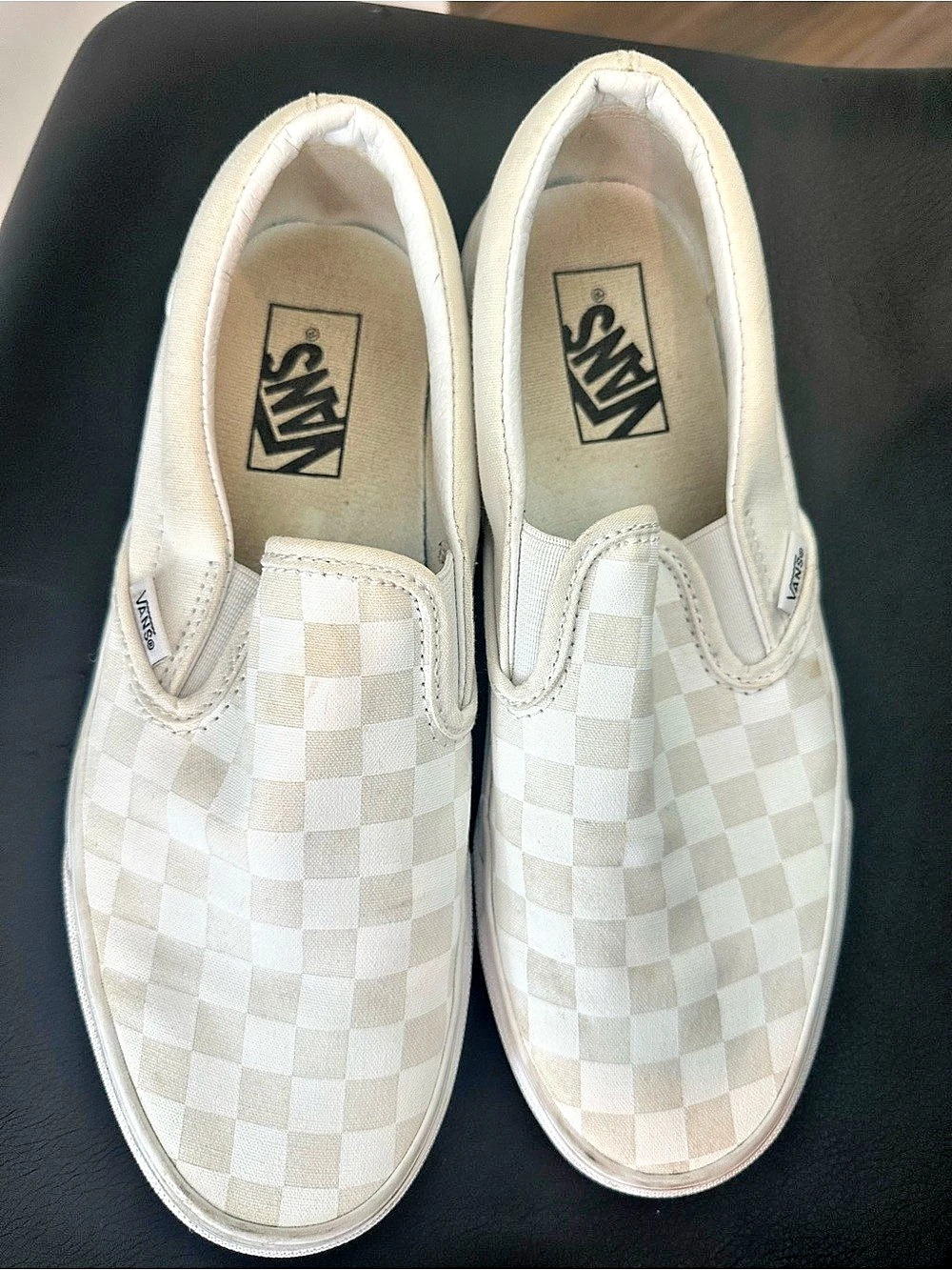 Vans Classic Slip-On Checkerboard Sneakers White & Beige US 7.5-Men/9-woman